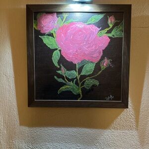 Framed Pink Rose Painting